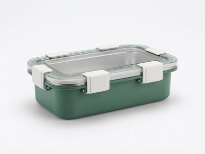 Premium Stainless Steel Lunch Box with Secure Lock Clips – Leak-Proof, Food-Safe Container with Spoon | Green