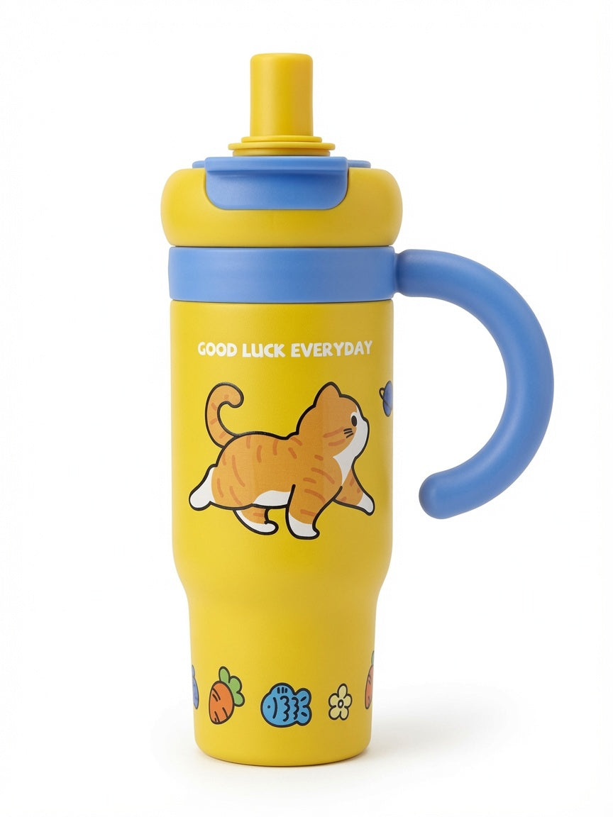 Adorable Good Luck Everyday Tumbler – Cute Puppy Design with Handle & Straw 780ml