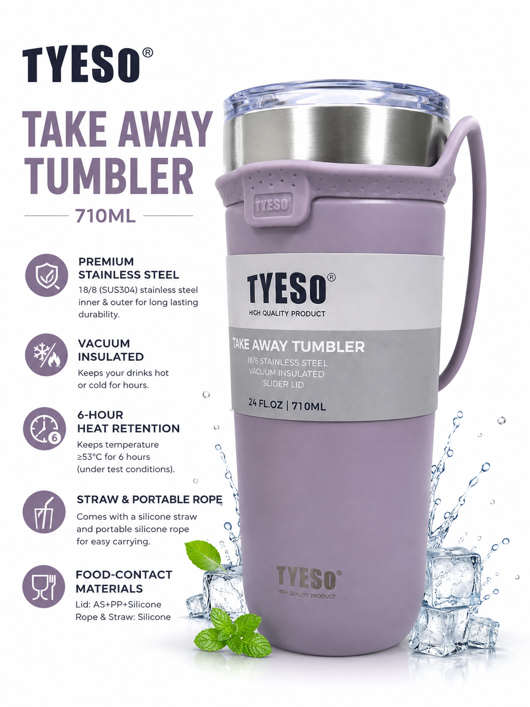 TYESO® Vacuum Insulated Tumbler – 710ml Premium Stainless Steel Travel Tumbler