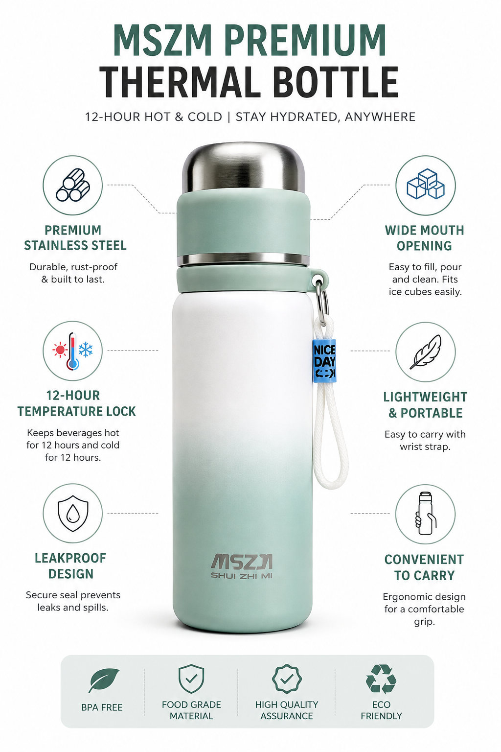 MSZM Elite Thermal Water Bottle 500ml– Premium Stainless Steel Flask