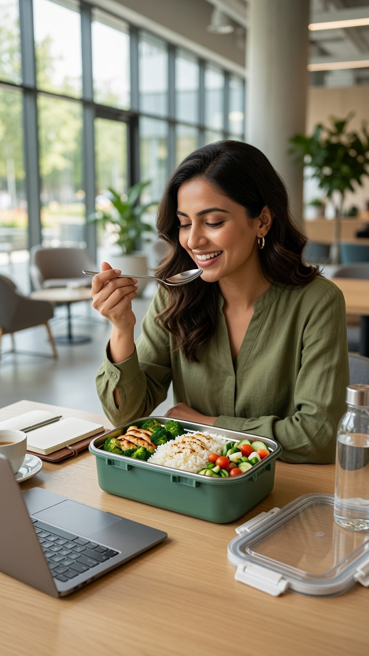 Premium Stainless Steel Lunch Box with Secure Lock Clips – Leak-Proof, Food-Safe Container with Spoon | Green