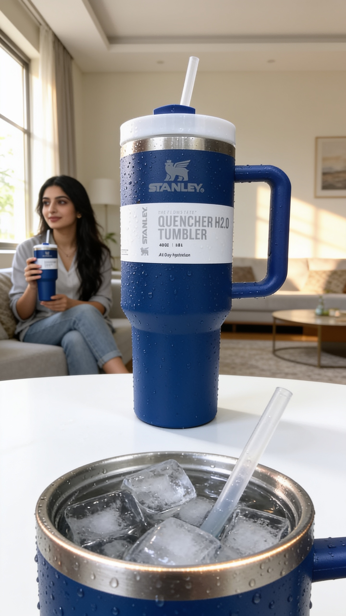 LuxeGear Quencher Pro 40oz Stainless Steel Tumbler - Navy Blue (FlowState Lid)