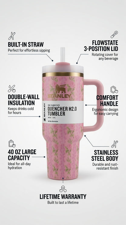 Stanley x LoveShackFancy Quencher H2.0 40oz Floral Vacuum Insulated Tumbler