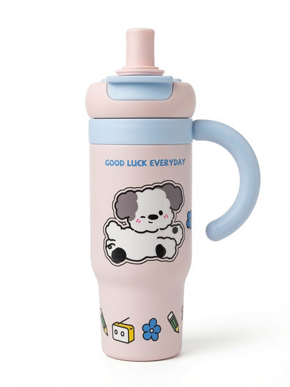 Adorable Good Luck Everyday Tumbler – Cute Puppy Design with Handle & Straw 780ml